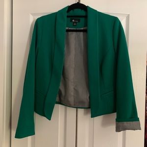 Jade green blazer, satin pinstripe inside, size 8